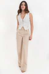Pantalón fit fluido cintura alta elástica