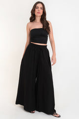 Pantalón fit palazzo cintura alta con jareta