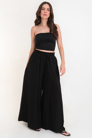 Pantalón fit palazzo cintura alta con jareta