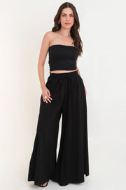 Pantalón fit palazzo cintura alta con jareta