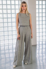 Pantalón fit palazzo de cintura alta elástica con pinzas