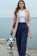 Pantalón fluido cintura alta wide leg con pinzas