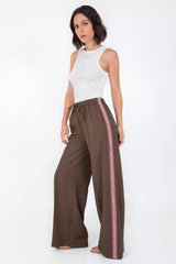 Pantalón wide leg cintura elástica con jareta raya