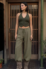 Pantalón wide leg con lazo cintura