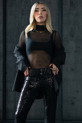 Top básico de mesh fit recto cuello alto