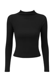 Top básico canalé de fit ajustado, cuello mock seguido y manga larga.