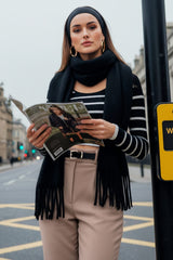 Top canalé corto de rayas escote redondo