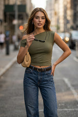 Top canalé Evelisse asimétrico