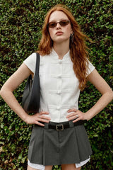 Short-sleeved mandarin collar top