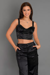 Top corset corto satinado tirantes con hebillas