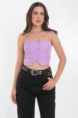 Top corto strapless escote corazón con botones