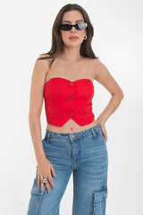 Top corto strapless escote corazón con botones