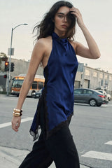Asymmetric lace halter top