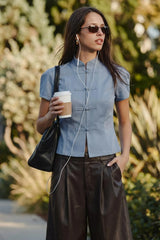 Short-sleeved mandarin collar top