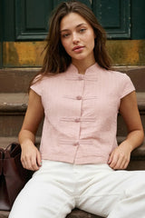 Marbella stand-collar top