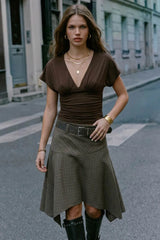 Asymmetric lace short sleeve t-shirt