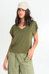 Top oversized cuello v manga corta