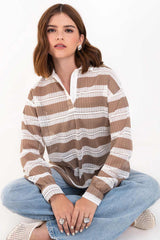 Top polo de manga larga rayas punto abierto