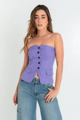 Top strapless ajustado con botones