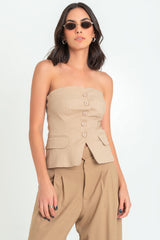 Top strapless de fit ajustado con botones