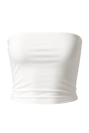Top tubo corto satinado de fit ajustado y escote recto.