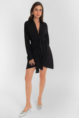 Vestido corto camisero escote con lazo