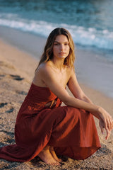 Vestido fluido nudo strapless