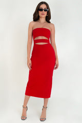 Vestido midi de fit ajustado strapless con cut outs