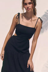 Vestido midi de lino tirantes con nudo