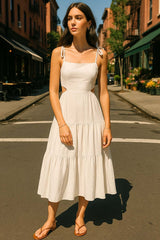 Vestido midi de lino tirantes con nudo